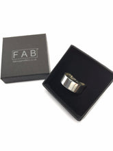 Load image into Gallery viewer, 925 Sterling Silver Smooth Satin Finish Mens Ring Shown In Black FAB Jewellery Box Against White Background.