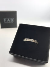 Load image into Gallery viewer, Close Up Of Textured Linear Sterling Silver Ladies Ring In Supplied Jewellery Box.