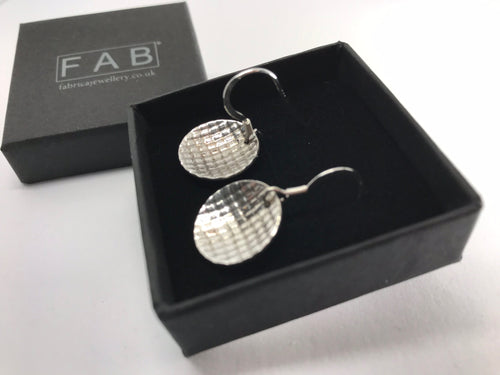 925 Sterling Silver Earrings Textured Shiny Patterned shown  in box.