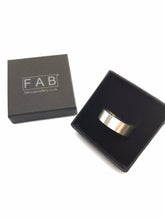 Load image into Gallery viewer, 925 Sterling Silver Satin Finish Mens Ring Shown In Black FAB Jewellery Box Against White Background.