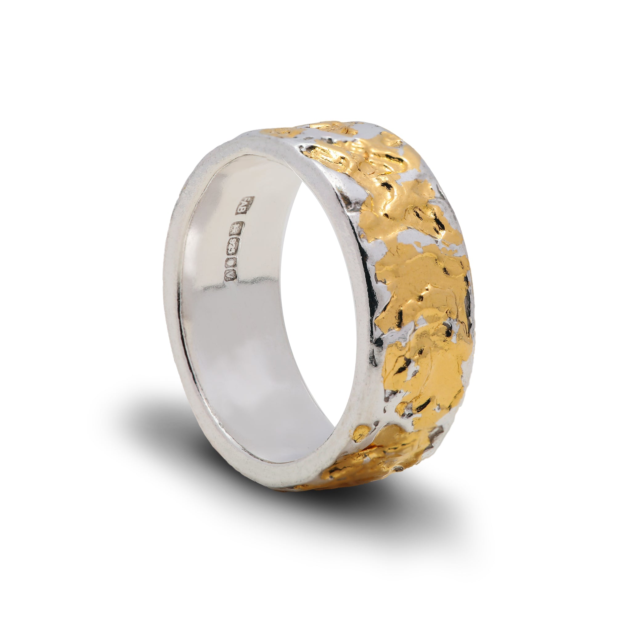 Camo Etched Men's Heavyweight Bright Finish Sterling Silver/ 24k