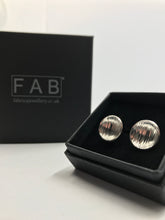 Load image into Gallery viewer, Handmade Sterling Silver Domed Round Hammered Earring 925 Displayed In Large Black Jewellery Box.