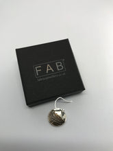 Load image into Gallery viewer, Unique 925 Sterling Silver Drop Earrings With Etched Orient Pattern. One Shown Next To Black Jewellery Box. Oxidised Finish.