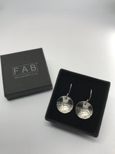 Load image into Gallery viewer, Unique 925 Sterling Silver Drop Earrings With Etched Orient Pattern Shown in Black Jewellery Box Bright Finish.