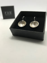 Load image into Gallery viewer, Handmade solid silver earrings. Round, domed shaped with etched bubble pattern. Highly polished bright finish.