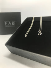 Load image into Gallery viewer, Close up of 925 Sterling Silver Chain For Unique Etched Horizon Pendant On Eco Friendly Jewellery Box.