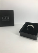 Load image into Gallery viewer, 925 Sterling Silver Hammered Ladies Stacker Ring Inside Black Jewellery Box.