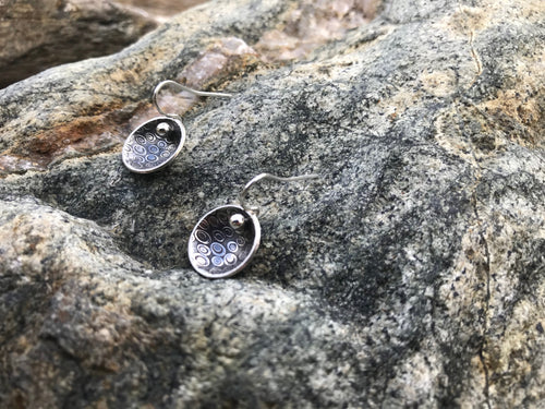 Unique Etched bubble pattern Sterling Silver 925 earrings. Oxidised to darken the low points of the pattern  creating a beautiful contrast alongside the highly polished finish.