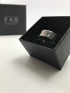 Handmade 925 Sterling Silver oxidised mens ring inside ring box.