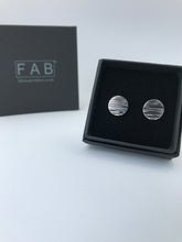 Load image into Gallery viewer, Handmade Sterling Silver Flat Round Linear Hammered  Earring 925 Size Large Supplied In Black Jewellery Box.