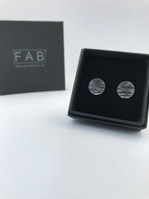 Load image into Gallery viewer, Handmade Sterling Silver Flat Round Linear Hammered  Earring 925 Size Medium. Displayed In Black Jewellery Box.