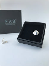 Load image into Gallery viewer, Handmade Sterling Silver Convex Domed Round Hammered Stud Earrings. One Shown In Front Of Box.