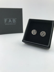 Handmade Etched Crackle Sterling Silver Stud Earring 925 Size Medium 9mm in Eco Friendly Jewellery Box.