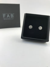 Load image into Gallery viewer, Handmade Etched Daisy Sterling Silver Stud Earring 925 Small 6mm in Eco Friendly box.