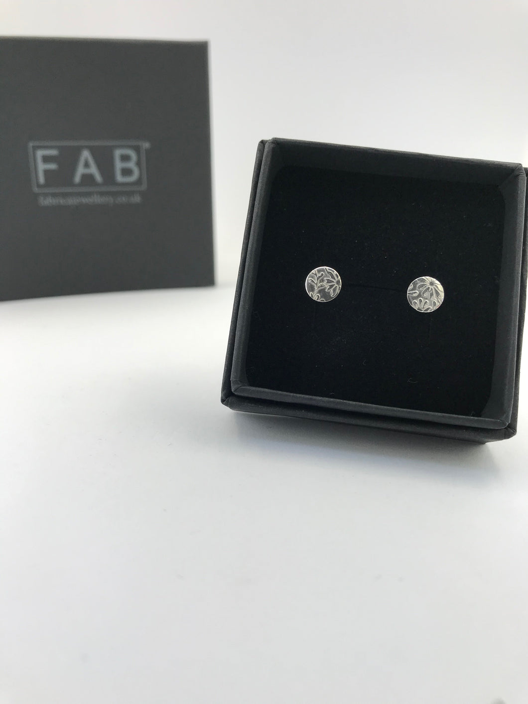 Handmade Etched Daisy Sterling Silver Stud Earring 925 Small 6mm in Eco Friendly box.