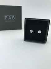 Load image into Gallery viewer, Handmade Sterling Silver Flat Round Linear Hammered  Earring 925 Size Small Displayed In Black Jewellery Box.