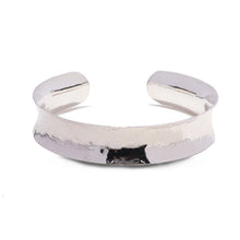 Load image into Gallery viewer, Handmade Planished 925 Sterling Cuff Bracelet Shining On Bright White Background.