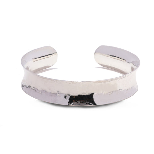 Handmade Planished 925 Sterling Cuff Bracelet Shining On Bright White Background.