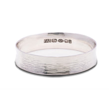 Load image into Gallery viewer, Close Up Of 925 Sterling Silver Hammered Woven Style Bracelet On Bright White Background Showing Full U.K. London Assay Hallmark.