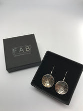 Load image into Gallery viewer, Unique Oxidised 925 Sterling Silver Etched Earrings Inside Black Jewellery Box. Handmade In Cornwall.