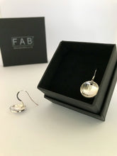 Load image into Gallery viewer, Handmade Linear Drop Earrings Made In 925 Sterling Silver Displayed With One In Front Of Black Jewellery Box For Size.